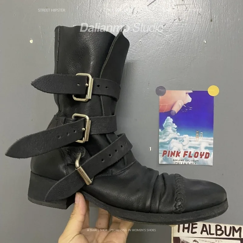 Men Fashion Vintage - 패션 남성용 천연 가죽 모터사이클 부츠