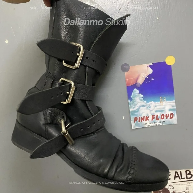 패션 남성용 천연 가죽 모터사이클 부츠 버클 스트랩 미 - Men Fashion Vintage 리뷰 및 가격
