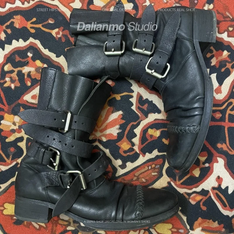 패션 남성용 천연 가죽 모터사이클 부츠 버클 스트랩 미 - Men Fashion Vintage 리뷰 및 가격