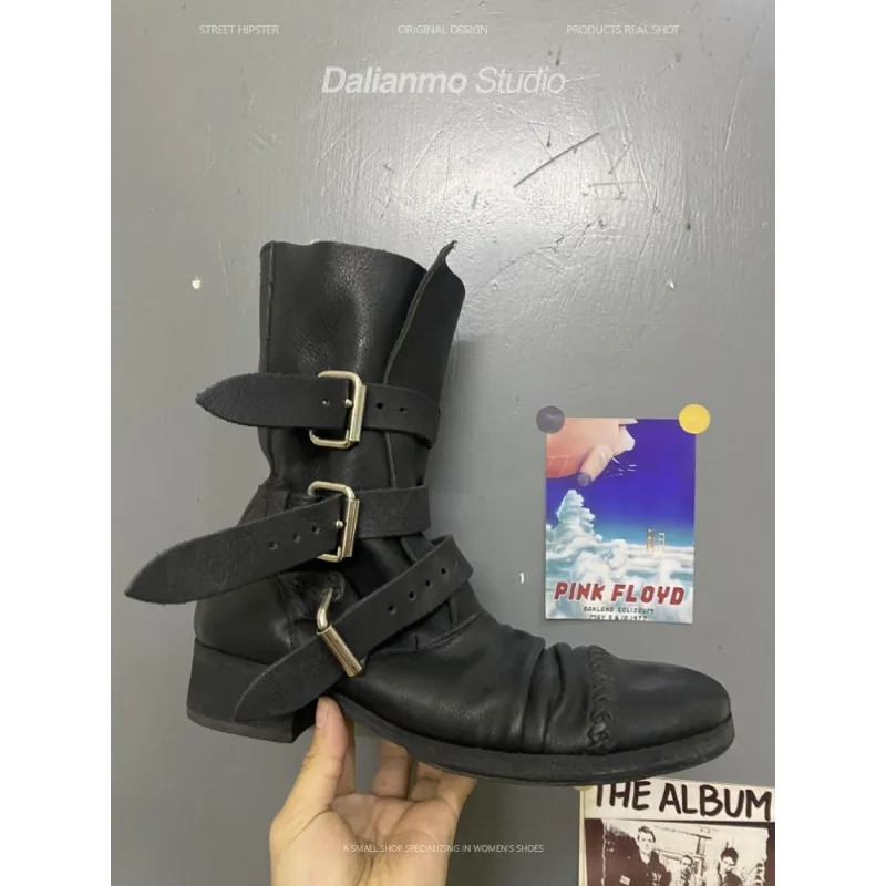 패션 남성용 천연 가죽 모터사이클 부츠 버클 스트랩 미 - Men Fashion Vintage 리뷰 및 가격