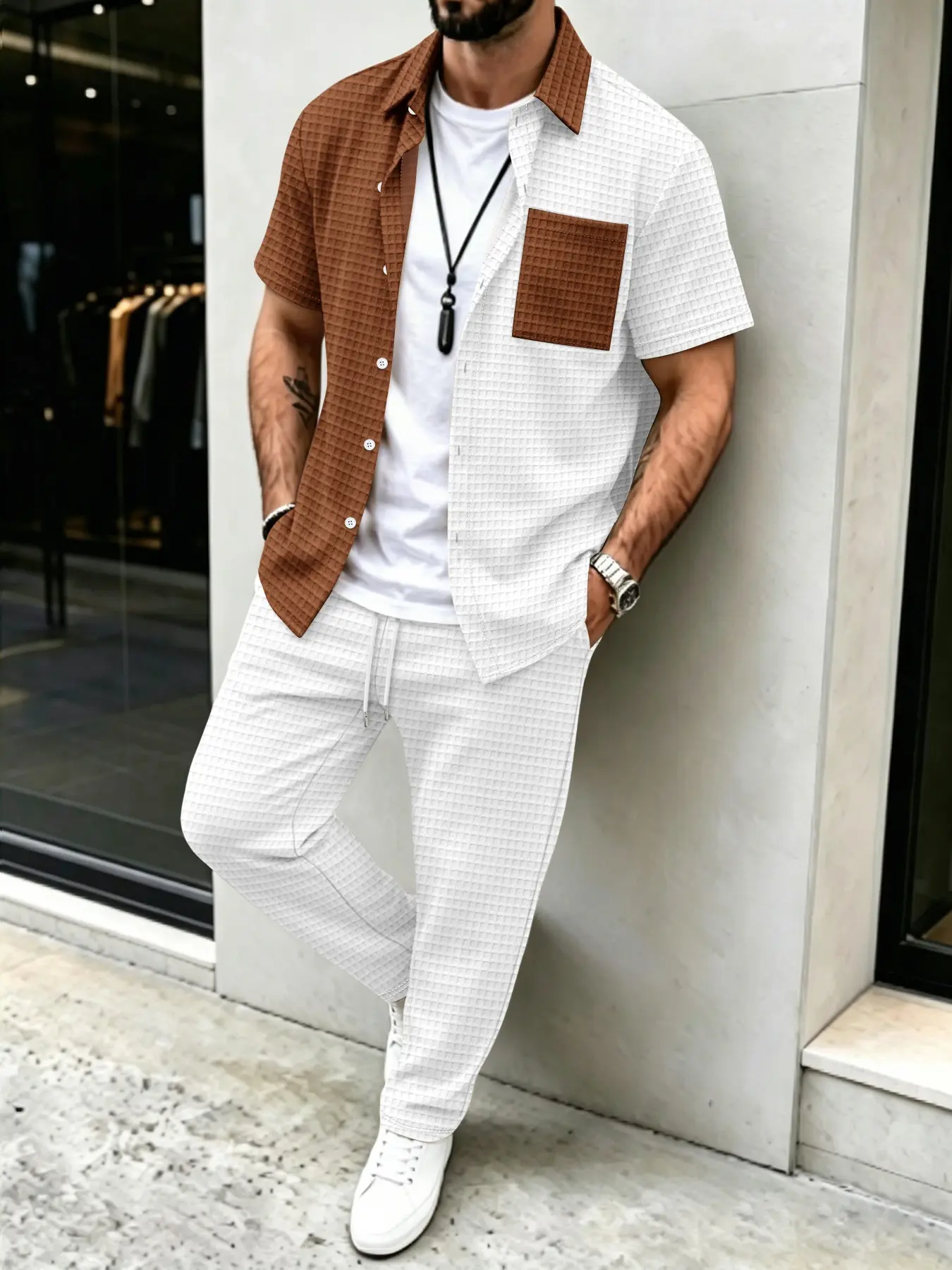 남성용 솔리드 와플 패턴 캐주얼, 컬러 블록 디자인 셔 - Men'S Fashion Everyday 리뷰 및 가격