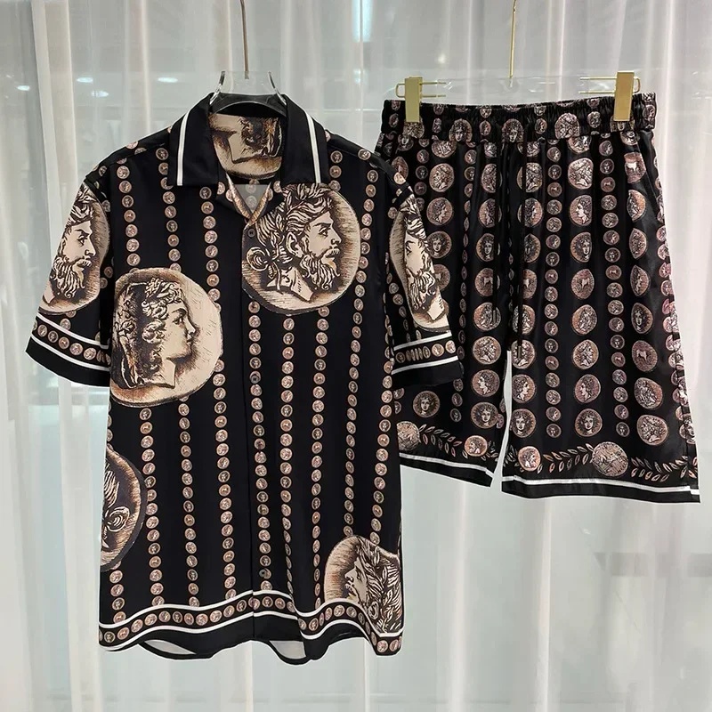 로얄 럭셔리 남성 셔츠 세트 빈티지 패턴 캐릭터 프린트 - Men Fashion Vintage 리뷰 및 가격
